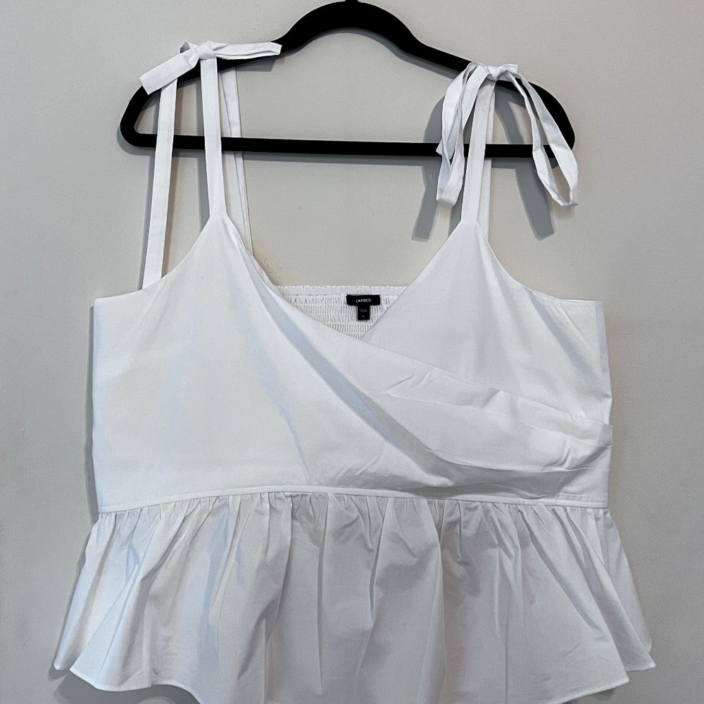 V-Neck Tie Strap Faux Wrap Peplum Tank